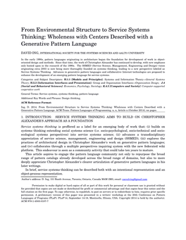 From Environmental Structure to Service Systems Thinking: Wholeness with Centers Described with a Generative Pattern Language