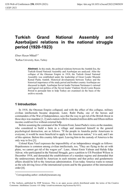 Turkish Grand National Assembly and Azerbaijani Relations in the National Struggle Period (1920-1923)