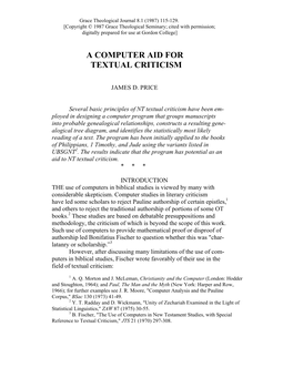 A Computer Aid for Textual Criticism