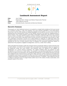 Landmark Assessment Report