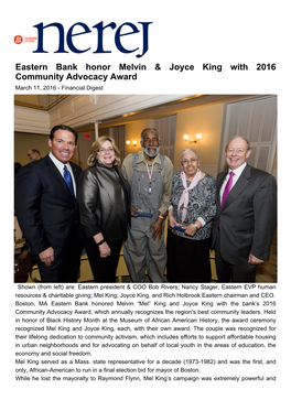 Eastern Bank Honor Melvin & Joyce King with 2016 Community