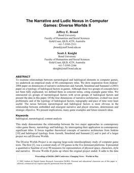 Narrative and Ludic Nexus in Computer Games: Diverse Worlds II