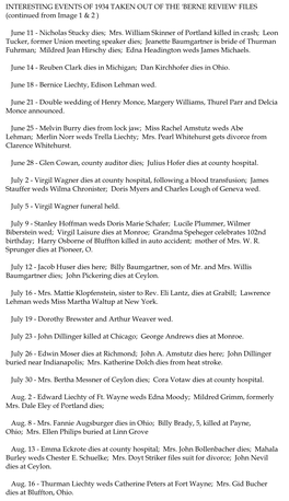 INTERESTING EVENTS of 1934 TAKEN out of the 'BERNE REVIEW' FILES (Continued from Image 1 & 2 ) June 11