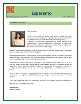 Esperanto Delhi Chapter, Established 1986 May 2019 Issue