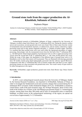 Ground Stone Tools from the Copper Production Site Al-Khashbah