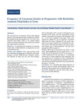 Frequency of Caesarean Section in Pregnancies with Borderline Amniotic Fluid Index at Term