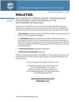 Malaysia: 2017 Article IV Consultation