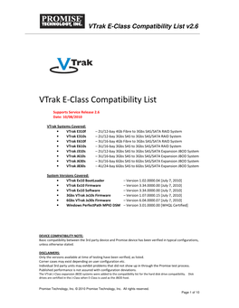 Vtrak E-Class Compatibility List V2.6