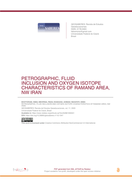 Petrographic, Fluid Inclusion and Oxygen Isotope Characteristics of Ramand Area, Nw Iran