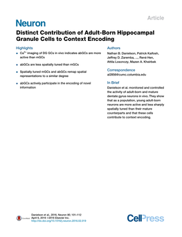 Distinct Contribution of Adult-Born Hippocampal Granule Cells to Context Encoding