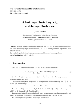 A Basic Logarithmic Inequality, and the Logarithmic Mean