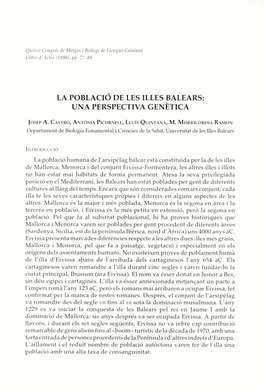 La Població De Les Illes Balears: Una Perspectiva Genètica