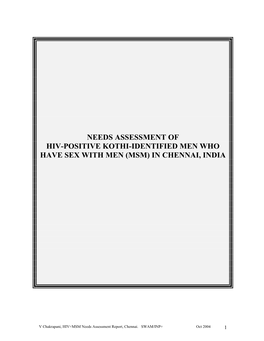 A Needs Assessment Study in Collaboration with Sahodaran, Another Community Agency Serving MSM in Chennai