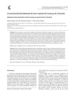 Caracterización Del Indumento De Nueve Especies De Loasaceae De Venezuela