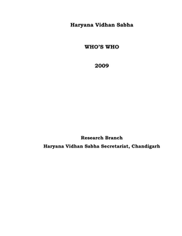 Haryana Vidhan Sabha WHO's WHO 2009