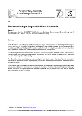 Post-Monitoring Dialogue with North Macedonia