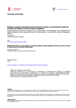 Multiproxy Analysis of Permafrost Preserved Faeces Provides An