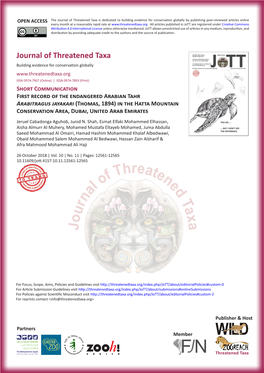 First Record of the Endangered Arabian Tahr Arabitragus Jayakari (Thomas, 1894) in the Hatta Mountain Conservation Area, Dubai, United Arab Emirates
