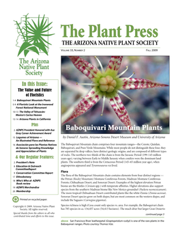 The Plant Press the ARIZONA NATIVE PLANT SOCIETY