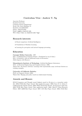 Curriculum Vitæ—Andrew Y. Ng Research Interests Education