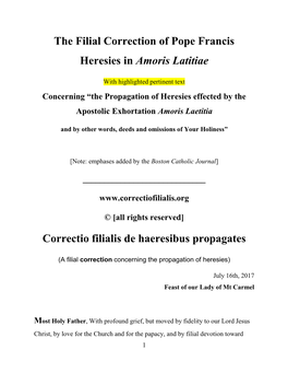 The Filial Correction of Pope Francis Heresies in Amoris Latitiae