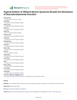 Atypical Deletion of Williams-Beuren Syndrome Reveals the Mechanism of Neurodevelopmental Disorders