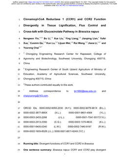 Cinnamoyl-Coa Reductase 1 (CCR1) and CCR2 Function