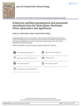 Ordovician Calcified Cyanobacteria and Associated Microfossils from the Tarim Basin, Northwest China: Systematics and Significance