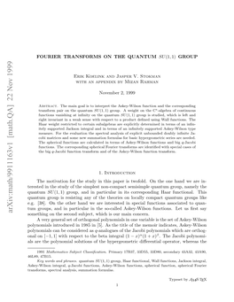 Math.QA] 22 Nov 1999 Eetdi H Td Ftesmls O-Opc Semisimpl Non-Compact Simplest the of Quantum Study the in Terested Oehn Ntescn Ujc,Wihi U Anconcern