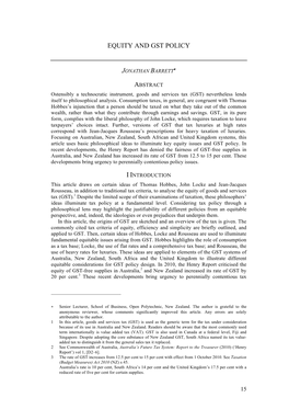 Equity and Gst Policy Jonathan Barrett∗ Abstract