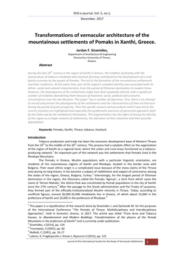 Transformations of Vernacular Architecture of the Mountainous Settlements of Pomaks in Xanthi, Greece