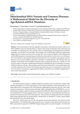 Mitochondrial DNA Variants and Common Diseases: a Mathematical Model for the Diversity of Age-Related Mtdna Mutations