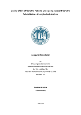 Quality of Life of Geriatric Patients Undergoing Inpatient Geriatric Rehabilitation: a Longitudinal Analysis