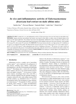 In Vivo Anti-Inflammatory Activity of Tabernaemontana Divaricata Leaf