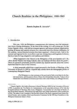 Church Realities in the Philippines: 1900-1965
