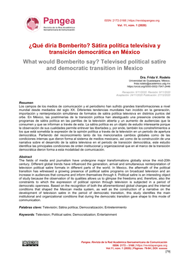 Sátira Política Televisiva Y Transición Democrática En México What Would Bomberito Say? Televised Political Satire and Democratic Transition in Mexico