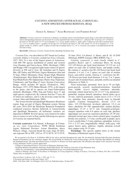 Cousinia Azmarensis (Asteraceae, Cardueae), a New Species from Kurdistan, Iraq