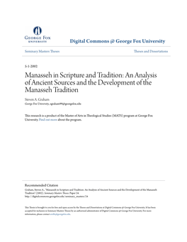 Manasseh in Scripture and Tradition: an Analysis of Ancient Sources and the Development of the Manasseh Tradition Steven A