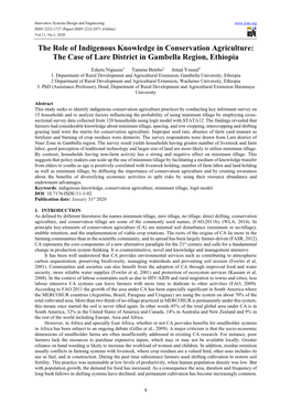 The Role of Indigenous Knowledge in Conservation Agriculture: the Case of Lare District in Gambella Region, Ethiopia