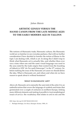 Juhan Maiste Artistic Genius Versus the Hanse Canon 61