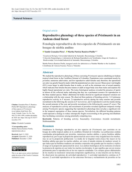 Reproductive Phenology of Three Species of Pristimantis in an Andean Cloud Forest Fenología Reproductiva De Tres Especies De Pr