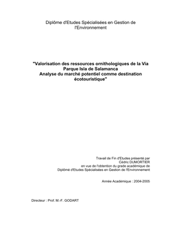 Valorisation Des Ressources Ornithologiques De La Vía Parque Isla De Salamanca Analyse Du Marché Potentiel Comme Destination Écotouristique