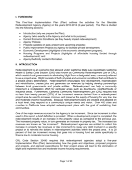 Plan) Outlines the Activities for the Glendale Redevelopment Agency (Agency) in the Years 2010-2014 (5-Year Period