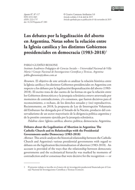 Los Debates Por La Legalización Del Aborto En Argentina. Notas Sobre La