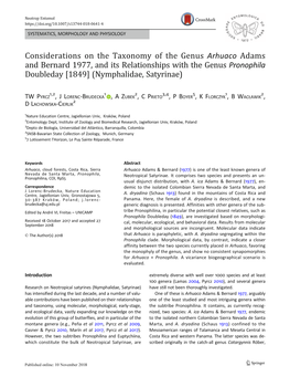 Considerations on the Taxonomy of the Genus Arhuaco Adams and Bernard 1977, and Its Relationships with the Genus Pronophila Doubleday [1849] (Nymphalidae, Satyrinae)