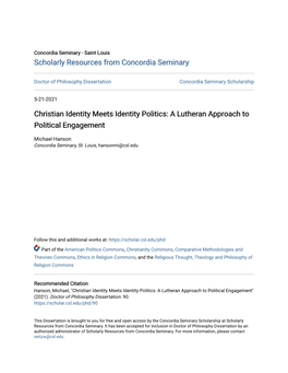 Christian Identity Meets Identity Politics: a Lutheran Approach to Political Engagement