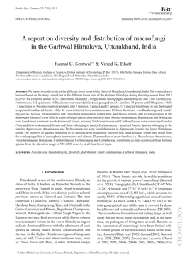 A Report on Diversity and Distribution of Macrofungi in the Garhwal Himalaya, Uttarakhand, India