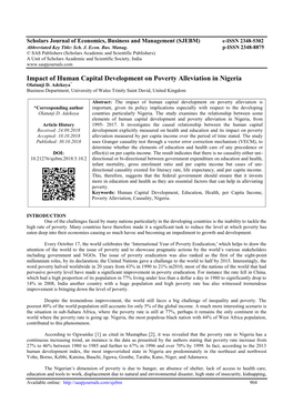 Impact of Human Capital Development on Poverty Alleviation in Nigeria Olatunji D
