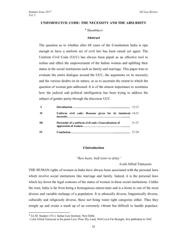 Uniform Civil Code: the Necessity and the Absurdity