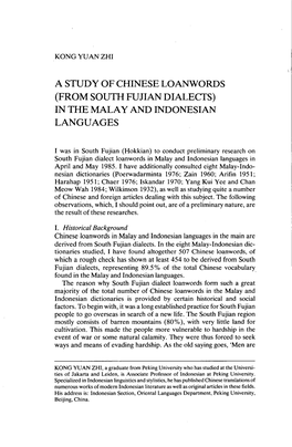 A Study of Chinese Loanwords (From South Fujian Dialects) in the Malay and Indonesian Languages